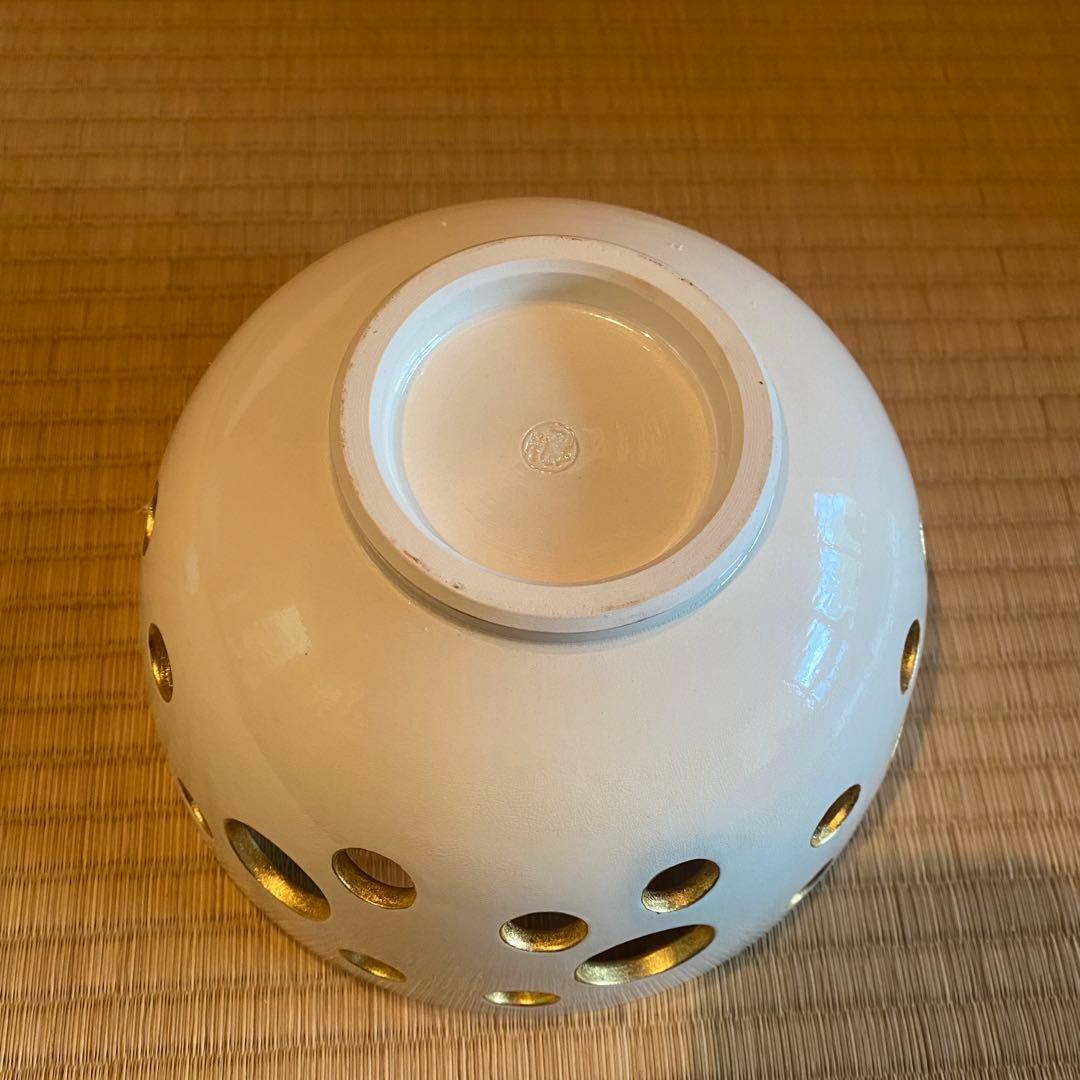 中村翠嵐 菓子器 白交趾 水玉透 新古品 白 金 菓子鉢