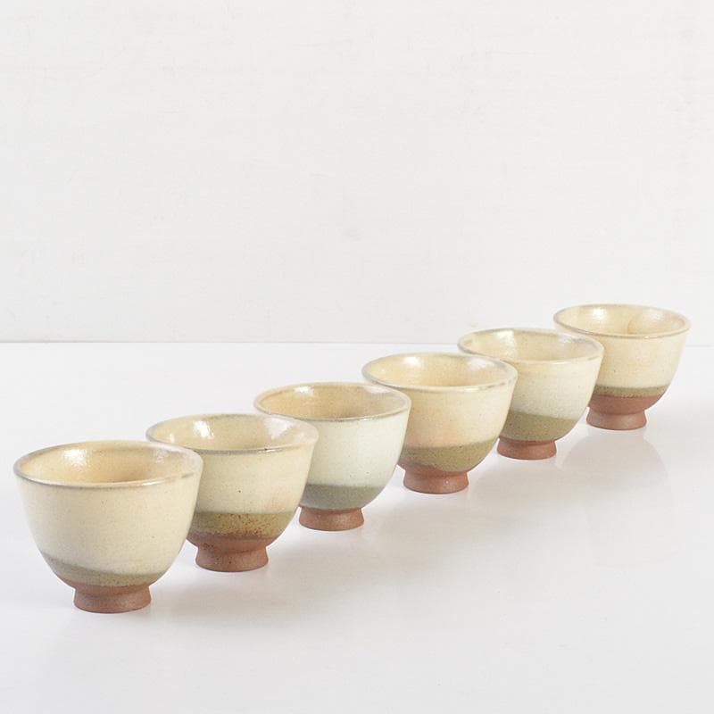 煎茶道具 萩焼 敬月作 粉引煎茶碗 6客 共箱 V