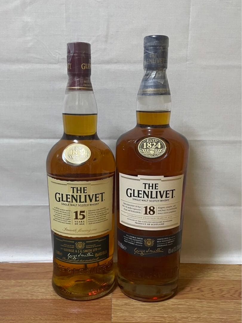 旧ボトル グレンリベット15年&グレンリベット18年 1000ml 箱付き 2本