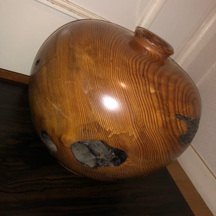 世界遺産屋久杉 芝実作 天然木オブジェくりぬき壺 屋久島 和 美木目