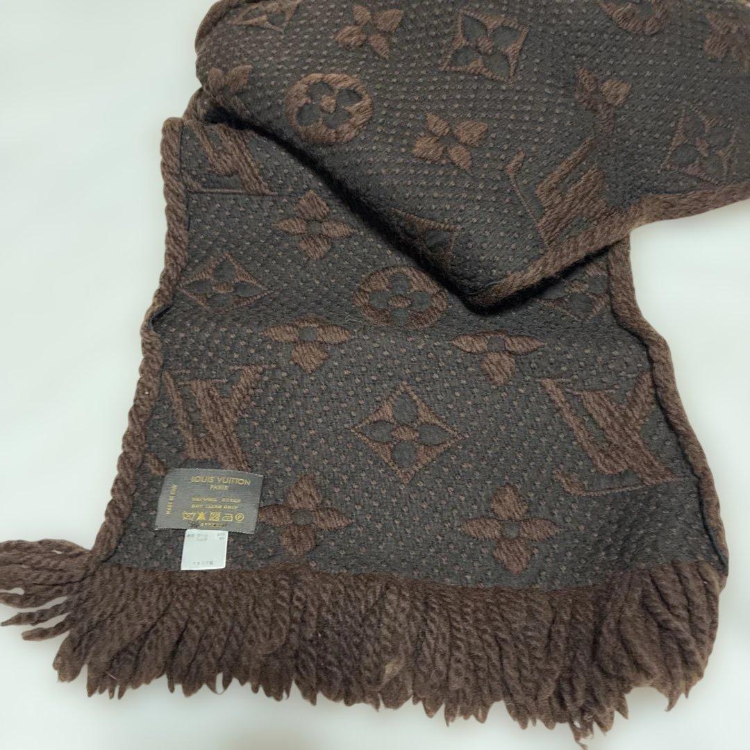 ルイヴィトン ブラウン ロゴ入り マフラー フリンジ付き 美品