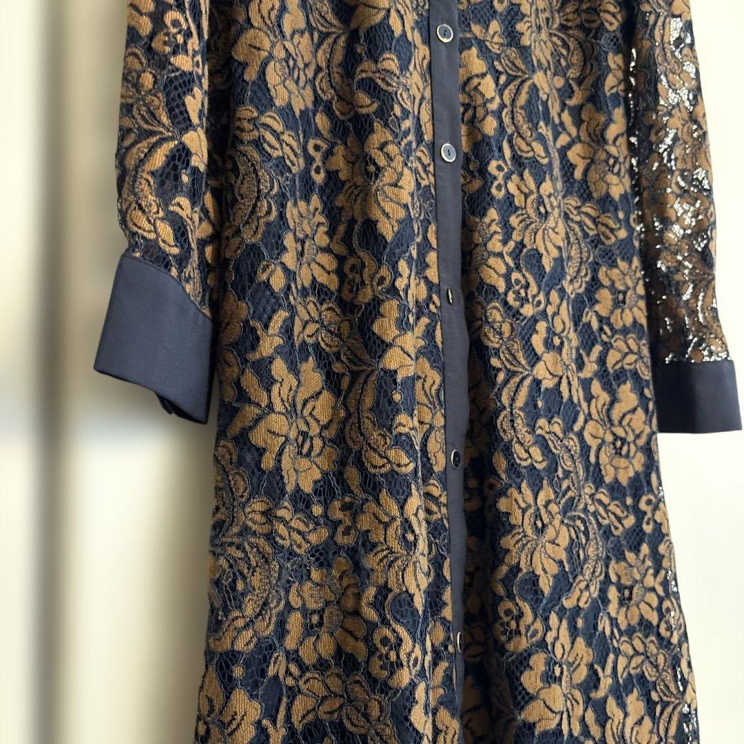 ネイビーゴールド花柄レースドレス
