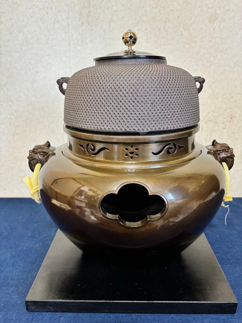 風炉 茶釜 電熱器 人間国宝高橋敬典造 金谷浄雲 唐銅鬼面 南鐐
