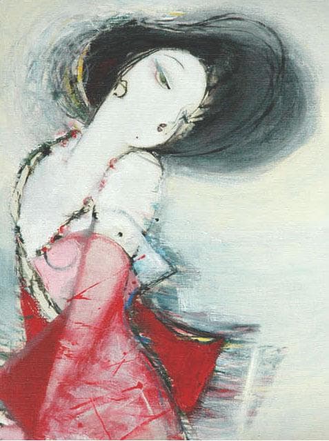 油絵 菅家令子 絵 絵画 インテリア 額付(黒) F6-082711 人物 女性