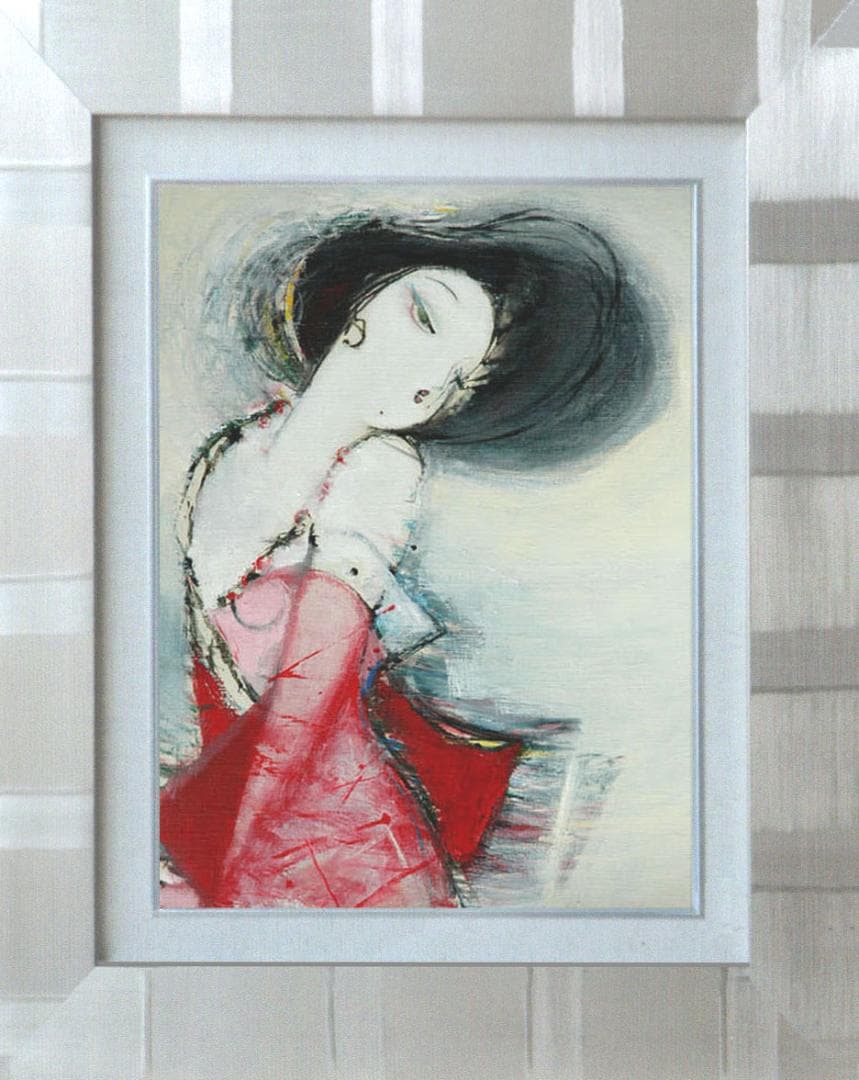 油絵 菅家令子 絵 絵画 インテリア 額付(黒) F6-082711 人物 女性