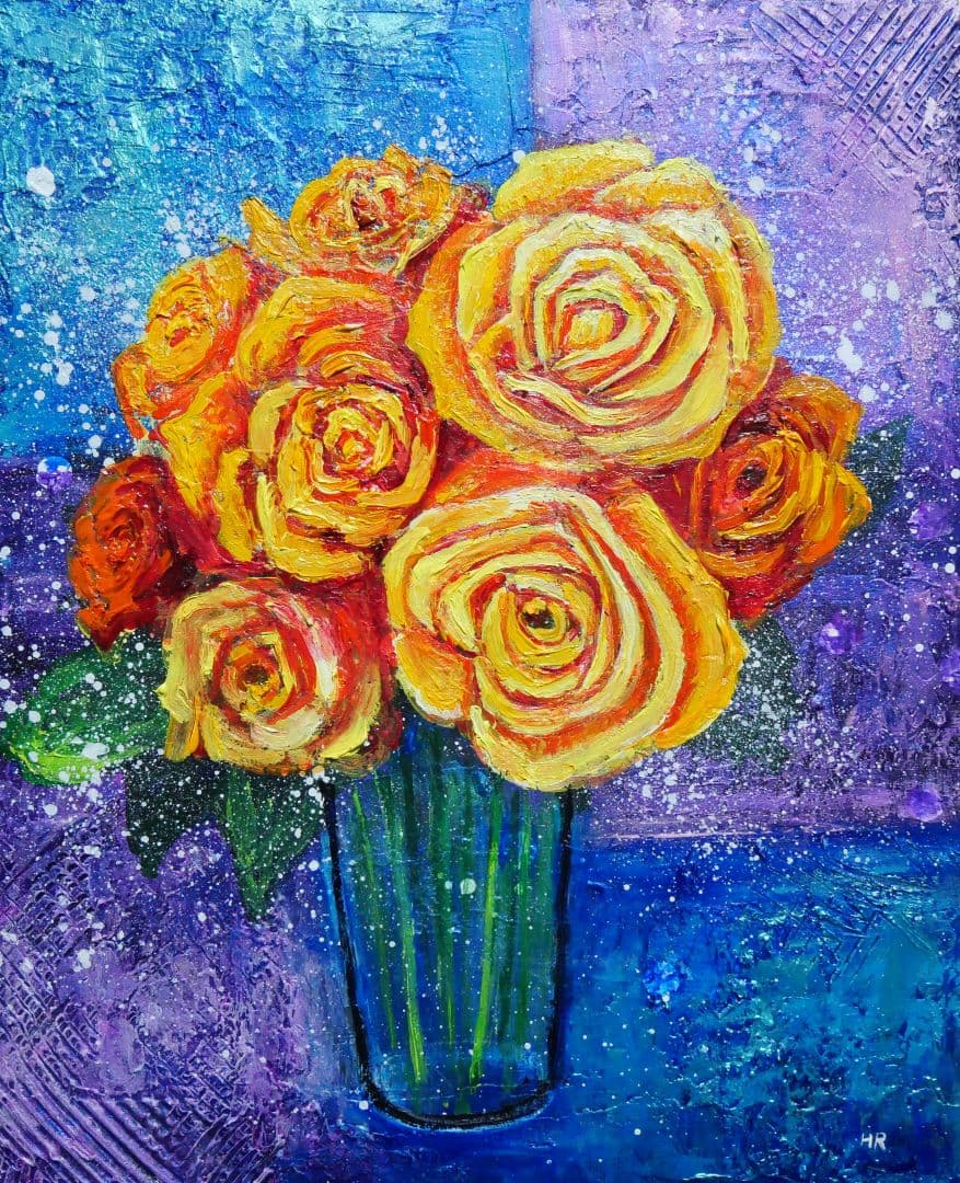 油絵 油彩 油彩画 絵 絵画 【黄色薔薇】