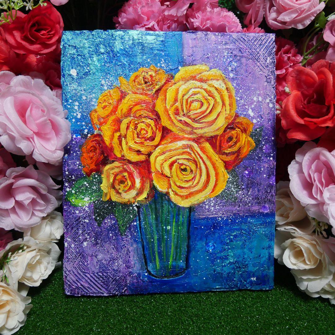 油絵 油彩 油彩画 絵 絵画 【黄色薔薇】