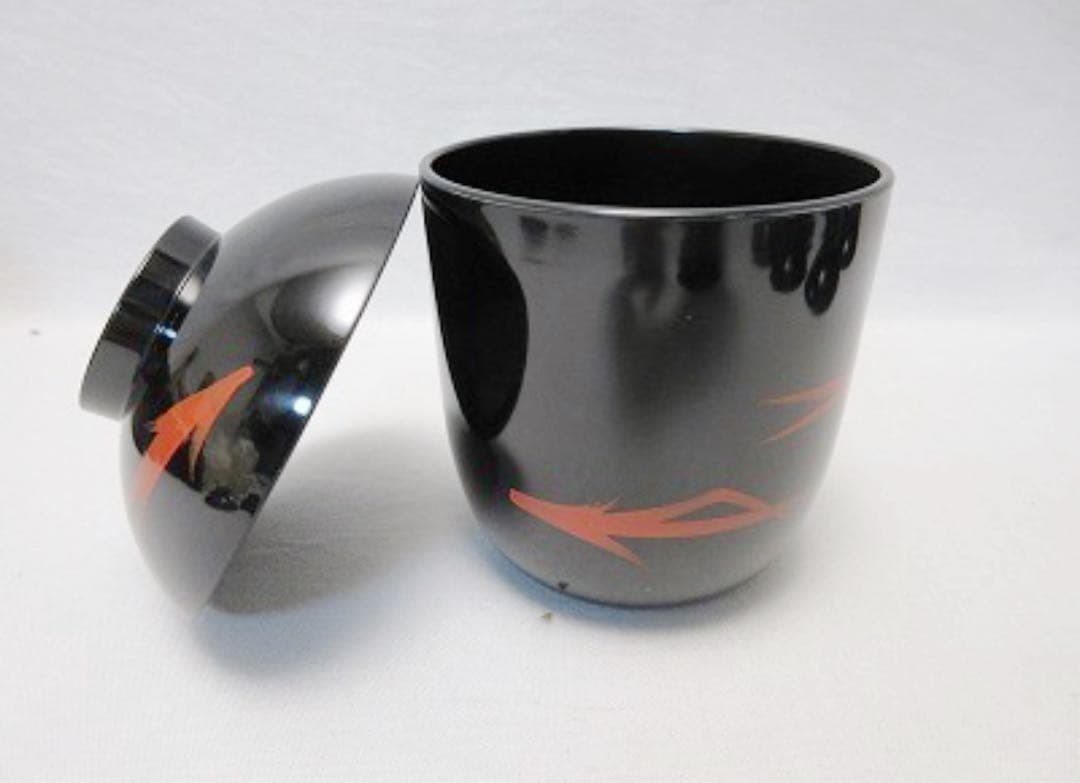 未使用 懐石道具 黒塗 松葉蒔絵 箸洗 十客揃 小吸物椀 和食器 汁椀 蓋付椀