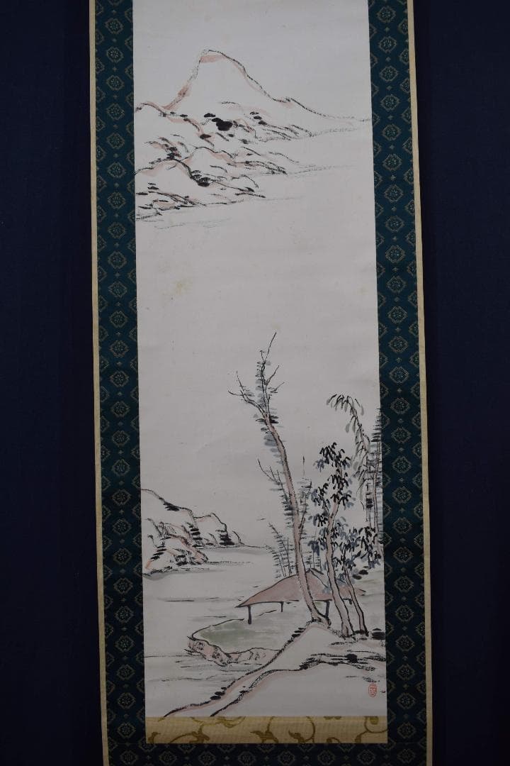 真作】阪正臣/山水画賛/掛軸☆宝船☆Y-152 JM