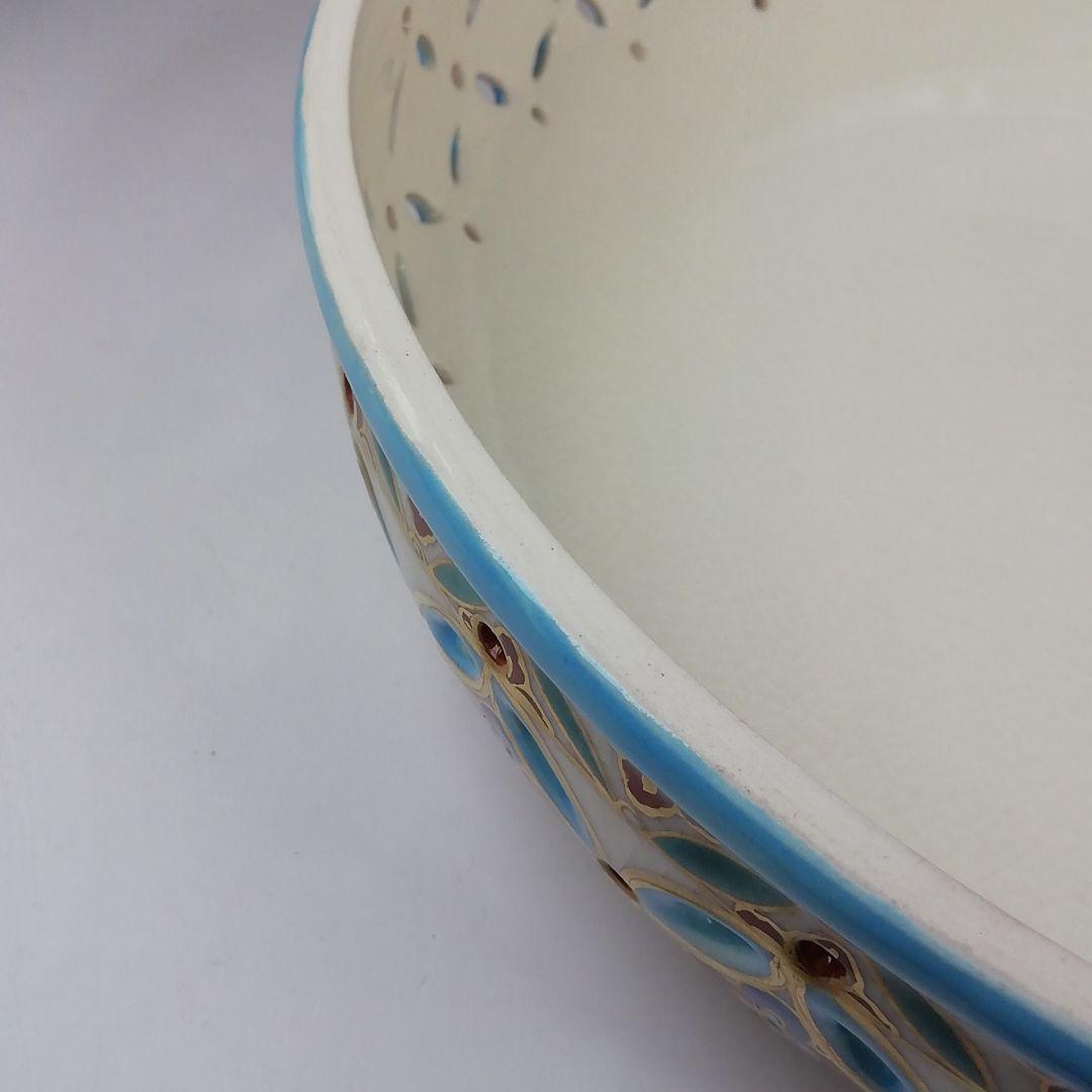 T710 喰籠 『色絵 七宝透 食篭』『嵯峨野窯 紫香 造』共箱 菓子器