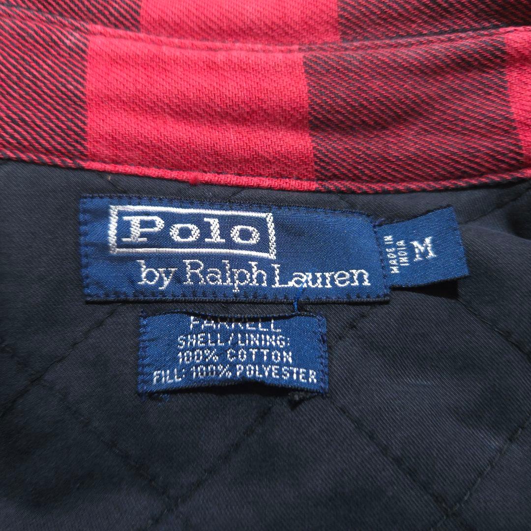 90s ポロラルフローレン 内キルティング ネルシャツ ジャケット 赤黒チェック