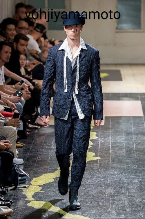 ★希少 16ss 多素材ストライプネイビーパンツ yohjiyamamoto ☆希少 16ss 多素材ストライプネイビーパンツ yohjiyamamoto