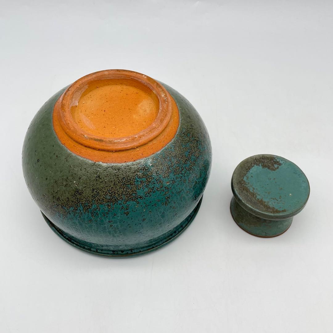 鳥取民藝　牛ノ戸焼　緑釉　建水　こぼしと蓋置のセット　茶道具