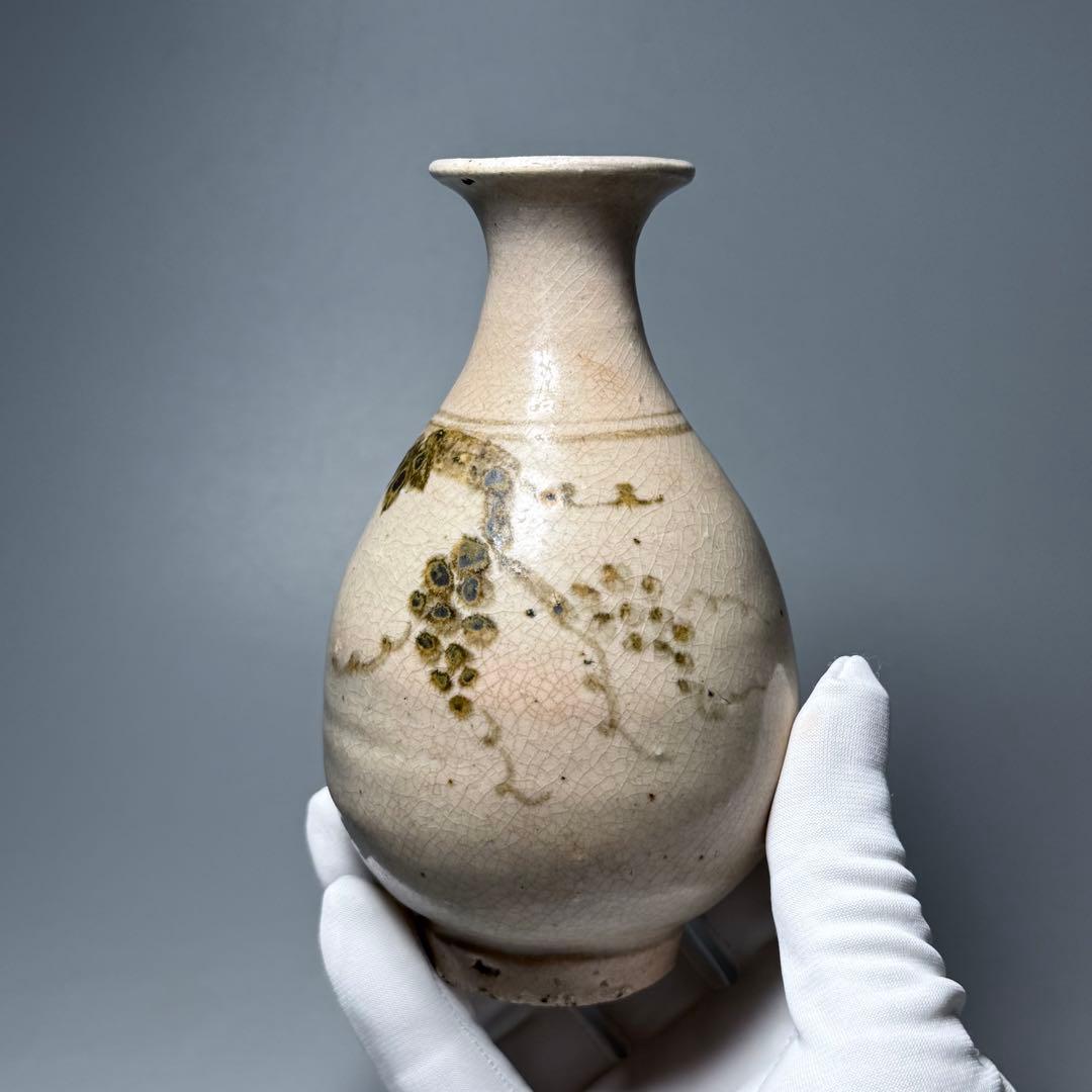 李朝 粉青沙器 鉄絵葡萄文徳利 古美術 蒐集家放