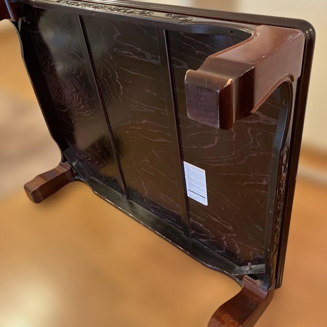 座卓 彫刻装飾付 ローテーブル 昭和レトロ ☆レース編みテーブルクロス