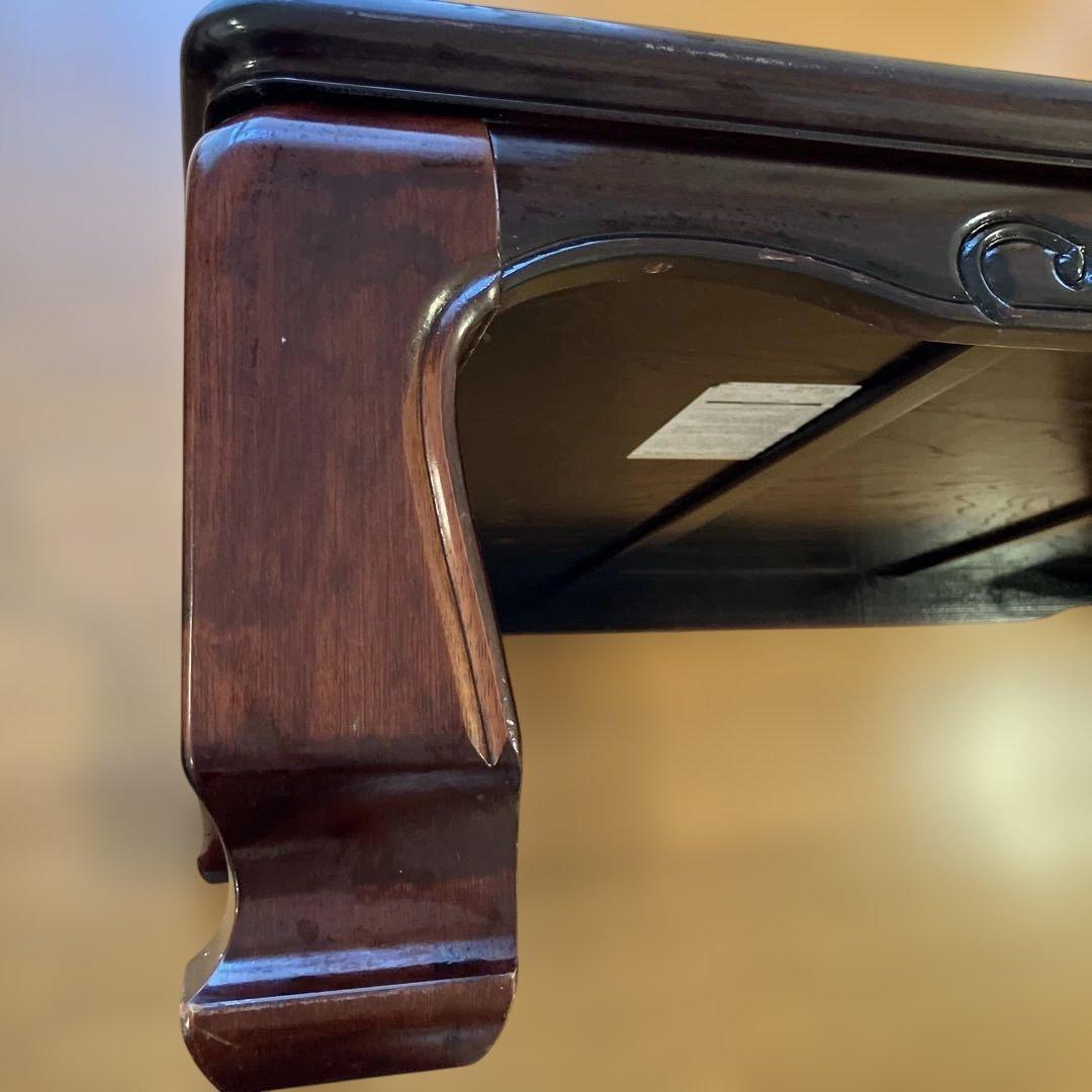 座卓 彫刻装飾付 ローテーブル 昭和レトロ ☆レース編みテーブルクロス