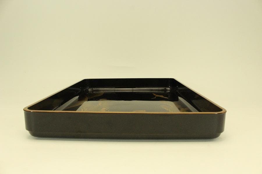 松上鶴蒔絵 四方盆 時代物(A981)