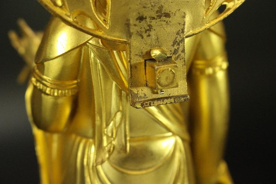 仏教美術 鍍金 観音菩薩像 明琳 在銘(ZE550)