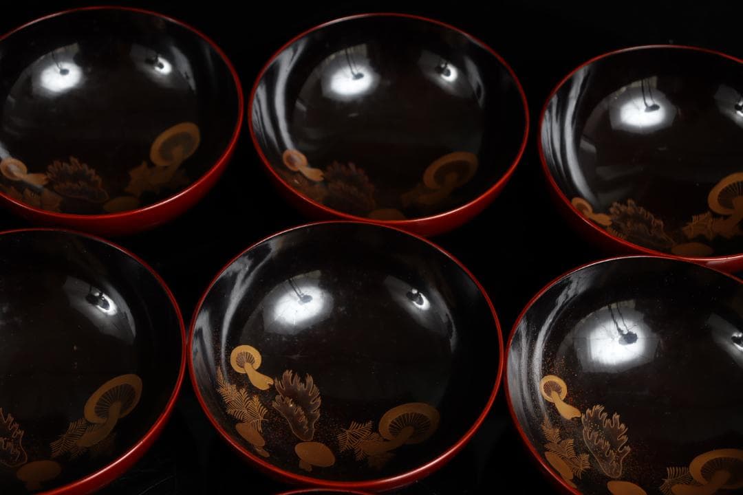 茶道具 見返松茸 蒔絵 吸物椀 十客 木箱 共箱　木製漆器