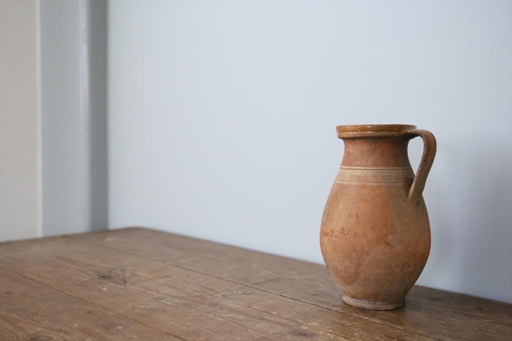 フランスアンティーク陶器ボトル/土器/花瓶/花器フラワーべース(74-92