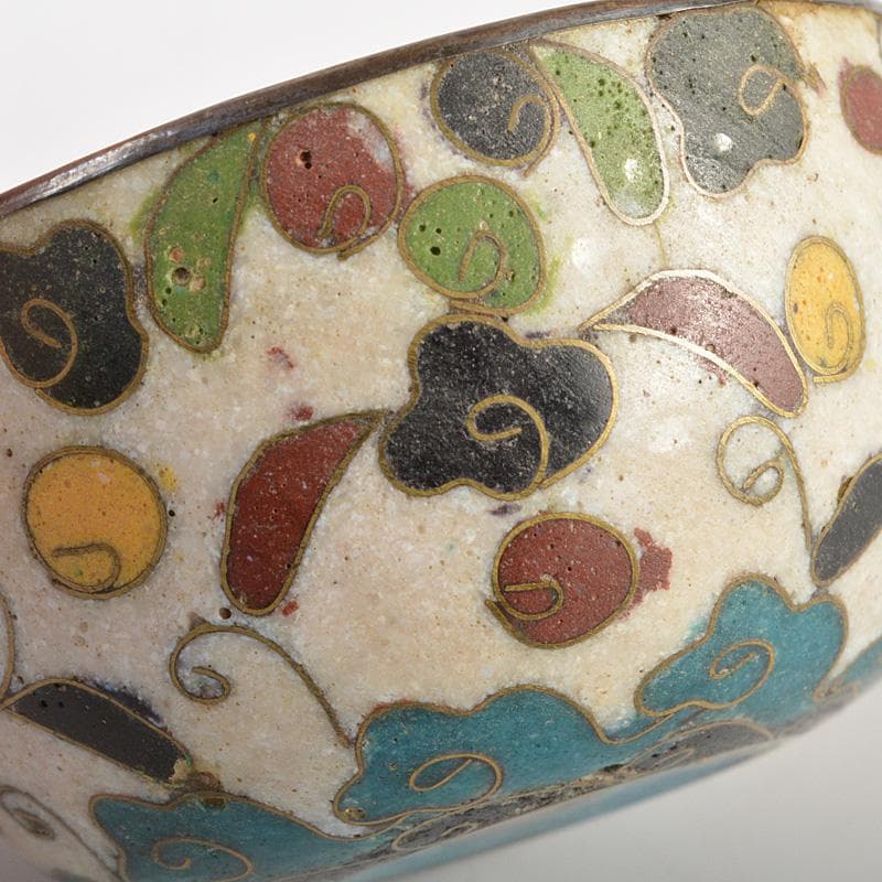 中国　唐物　古七宝内銀張　花草文　盃　一對　時代箱　M　6643