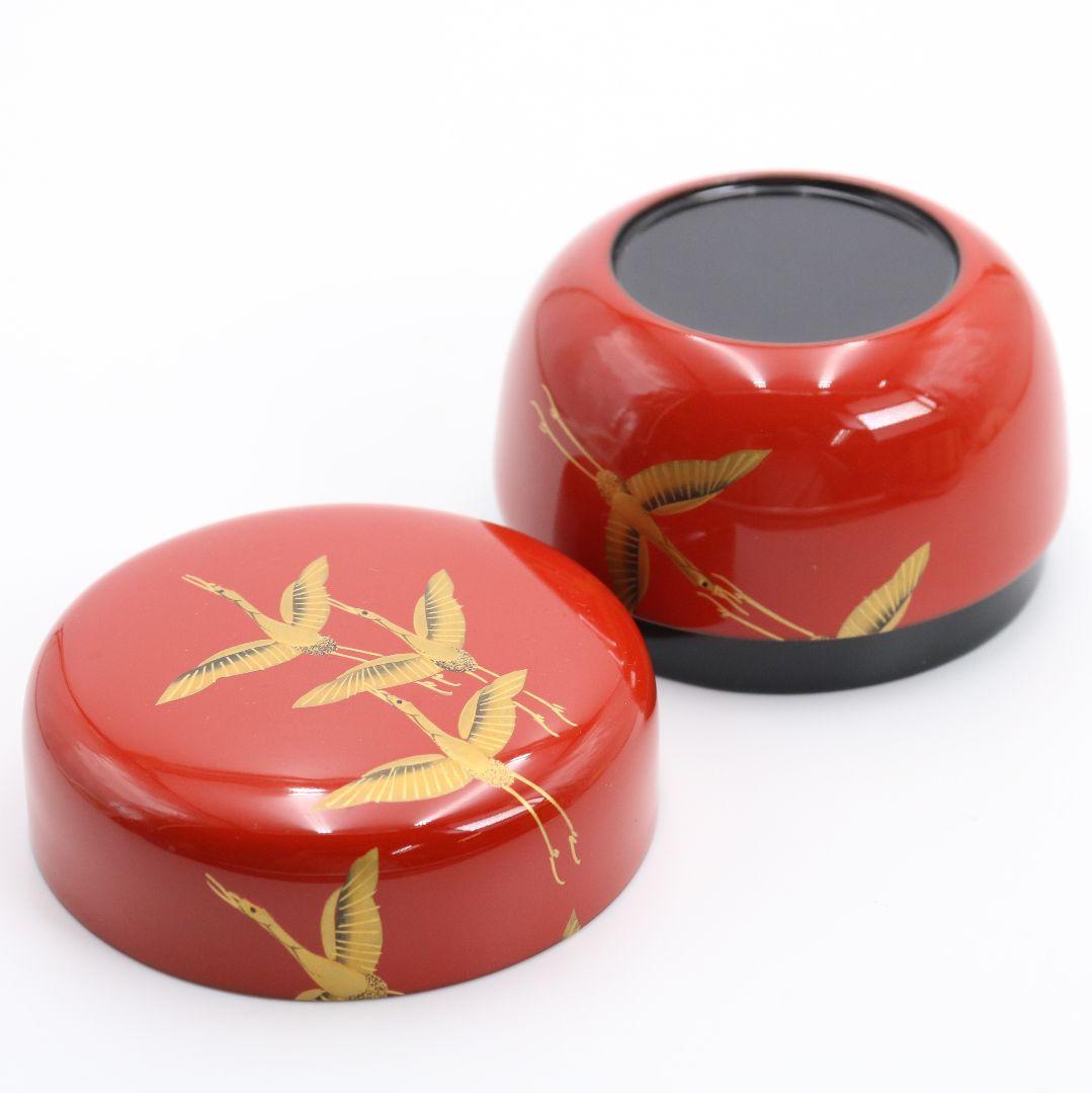 佐藤松斎作 朱塗 鶴蒔絵 平棗 茶道具 共箱 V778 N4