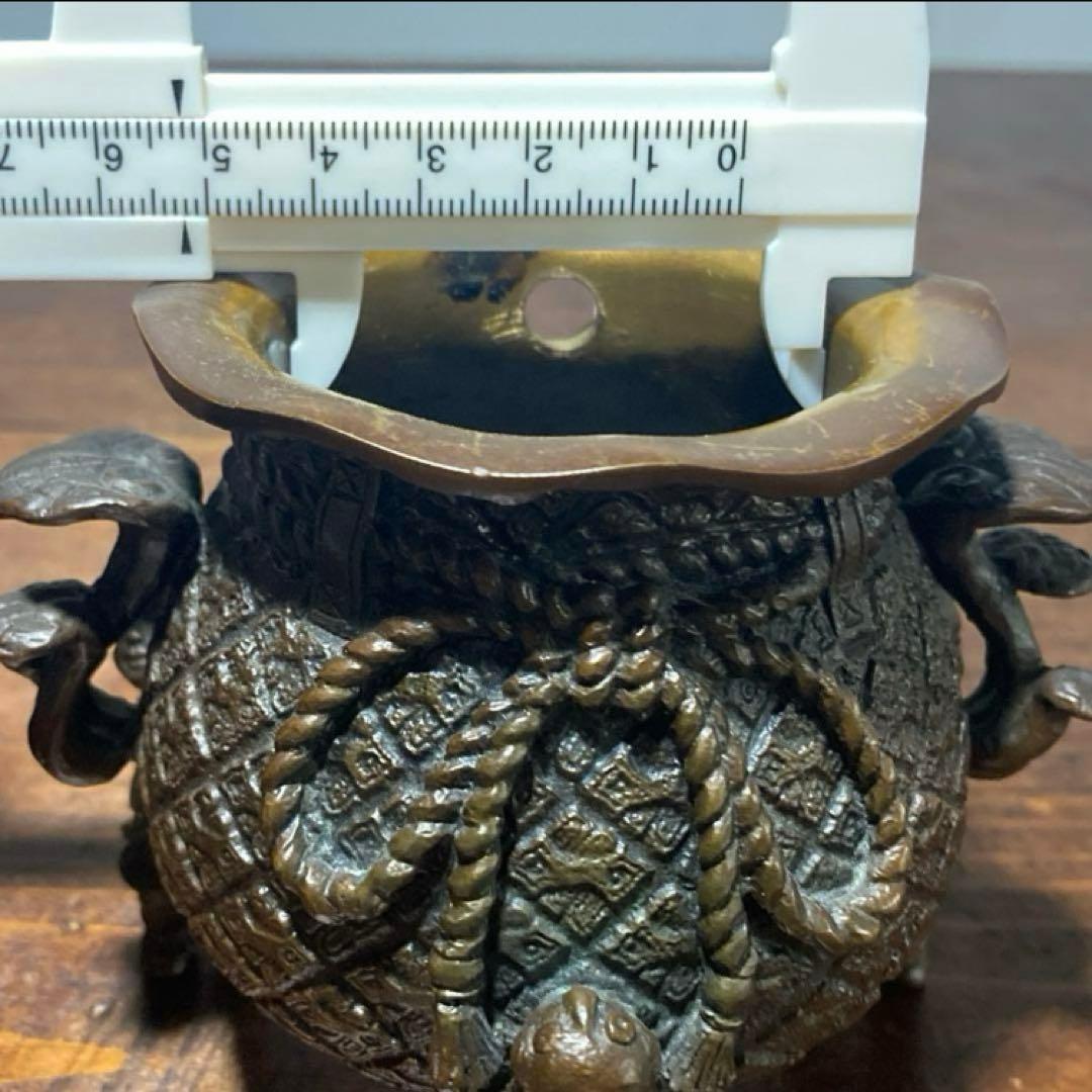 戦前 アンティーク 唐子三足香炉 裏印有り 唐子脚宝袋形香炉