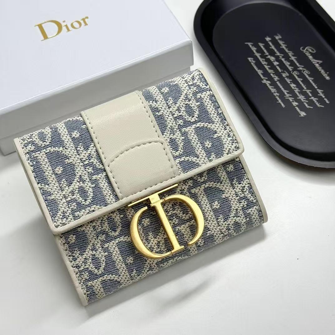 Dior 三つ折り財布 ベージュ ネイビー - メルカリ