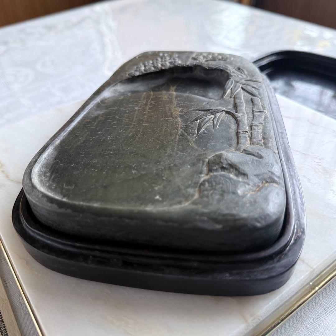 硯期間限定‼️旧家蔵出端渓硯『古松❌瀧 硯』」中國美術 唐木箱