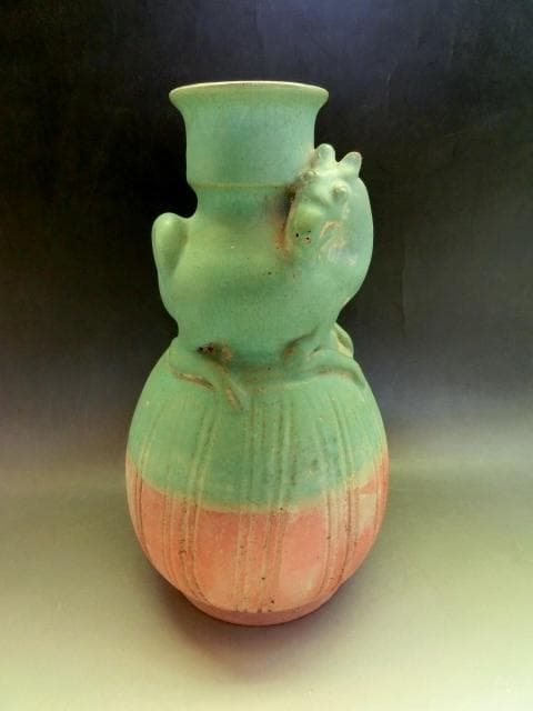 花瓶□唐物馬乗箆目青釉瓶 古い花器 花入 古玩 中国