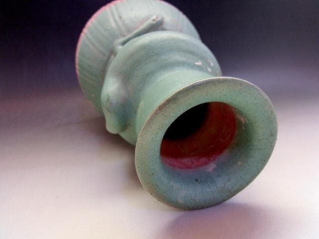 花瓶■唐物馬乗箆目青釉瓶 古い花器 花入 古玩 中国 古美術 時代物 骨董品■