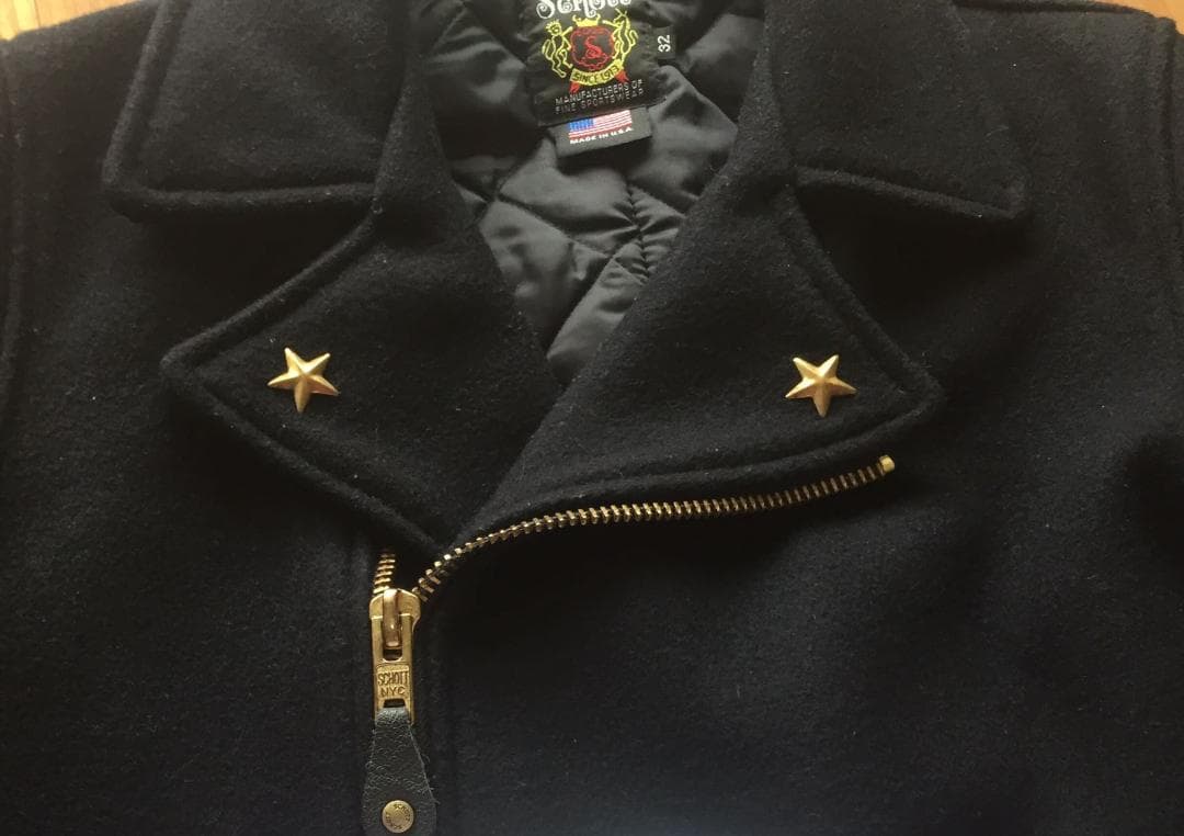 美品 USA製Schottウールライダース/Pコート・32・ワンスター・ブラック