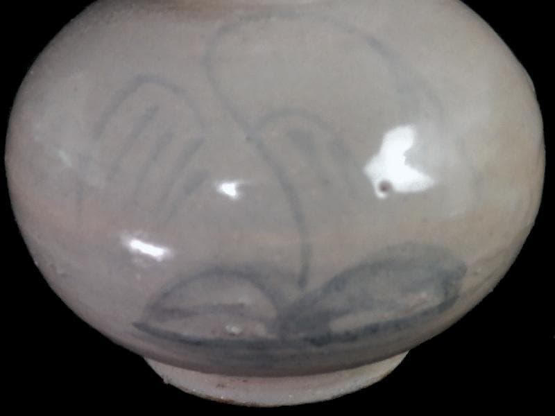 李朝 瀬戸 古伊万里 染付 岩に柳の図 油壷 E414AS-fblx