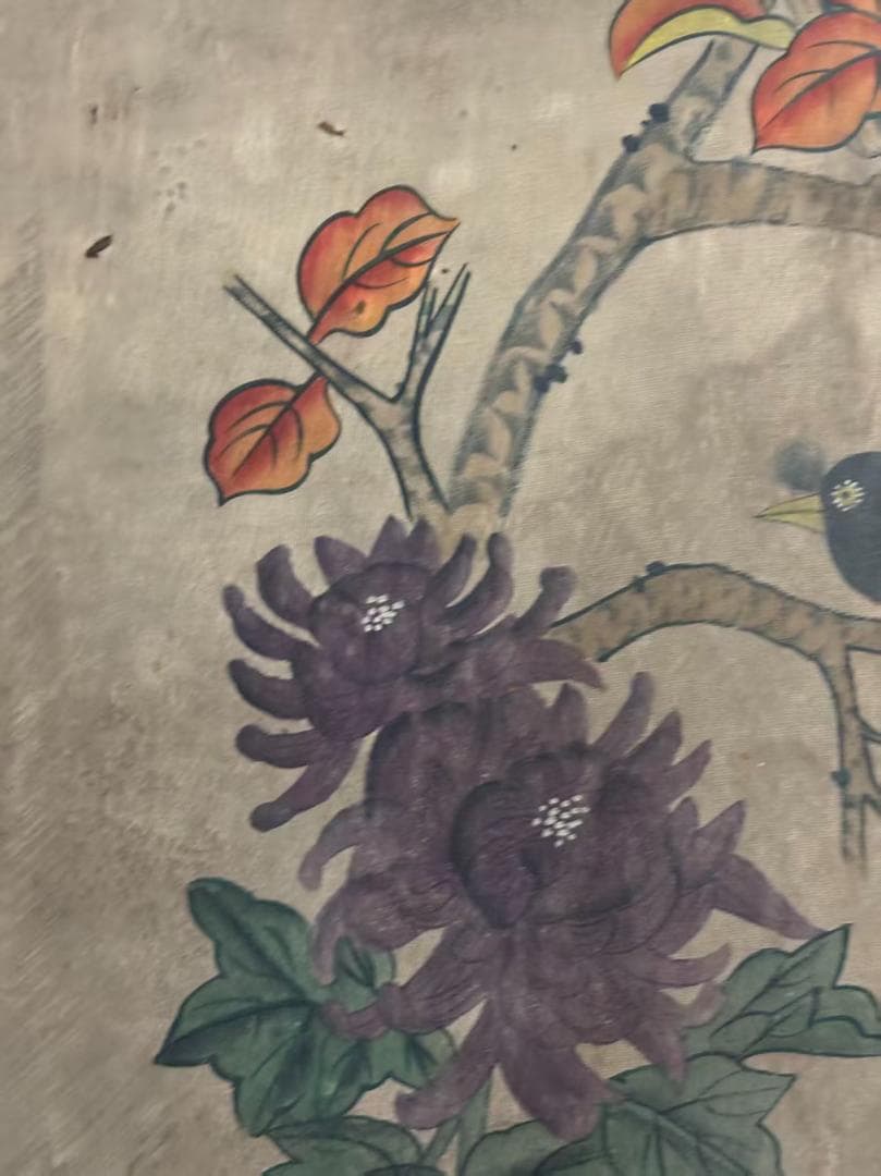 中国古美術 清代 沈銓 花鳥図 絹本 三尺 手描き 掛け軸 水彩画 中堂