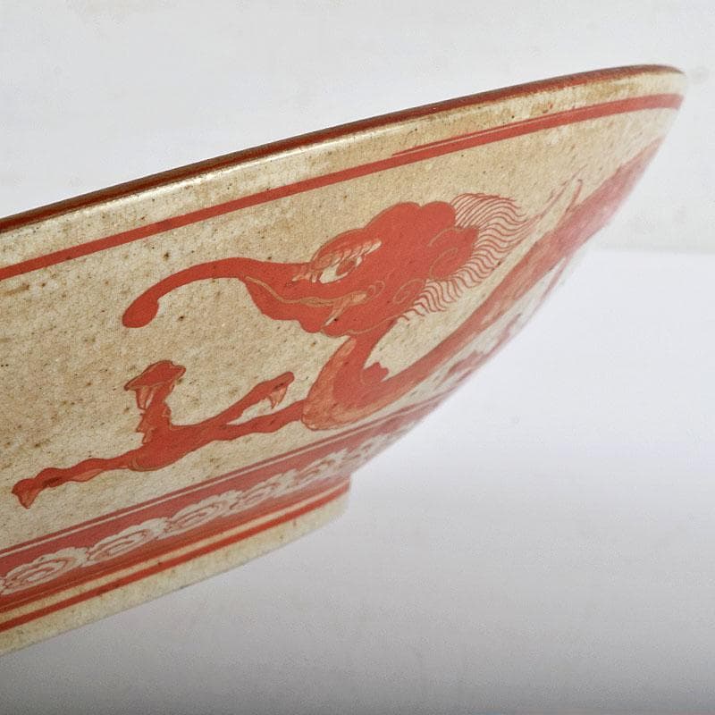 九谷焼 古九谷 赤絵 窓絵 山水人物馬文 大皿 直径約33㎝ U R9426B