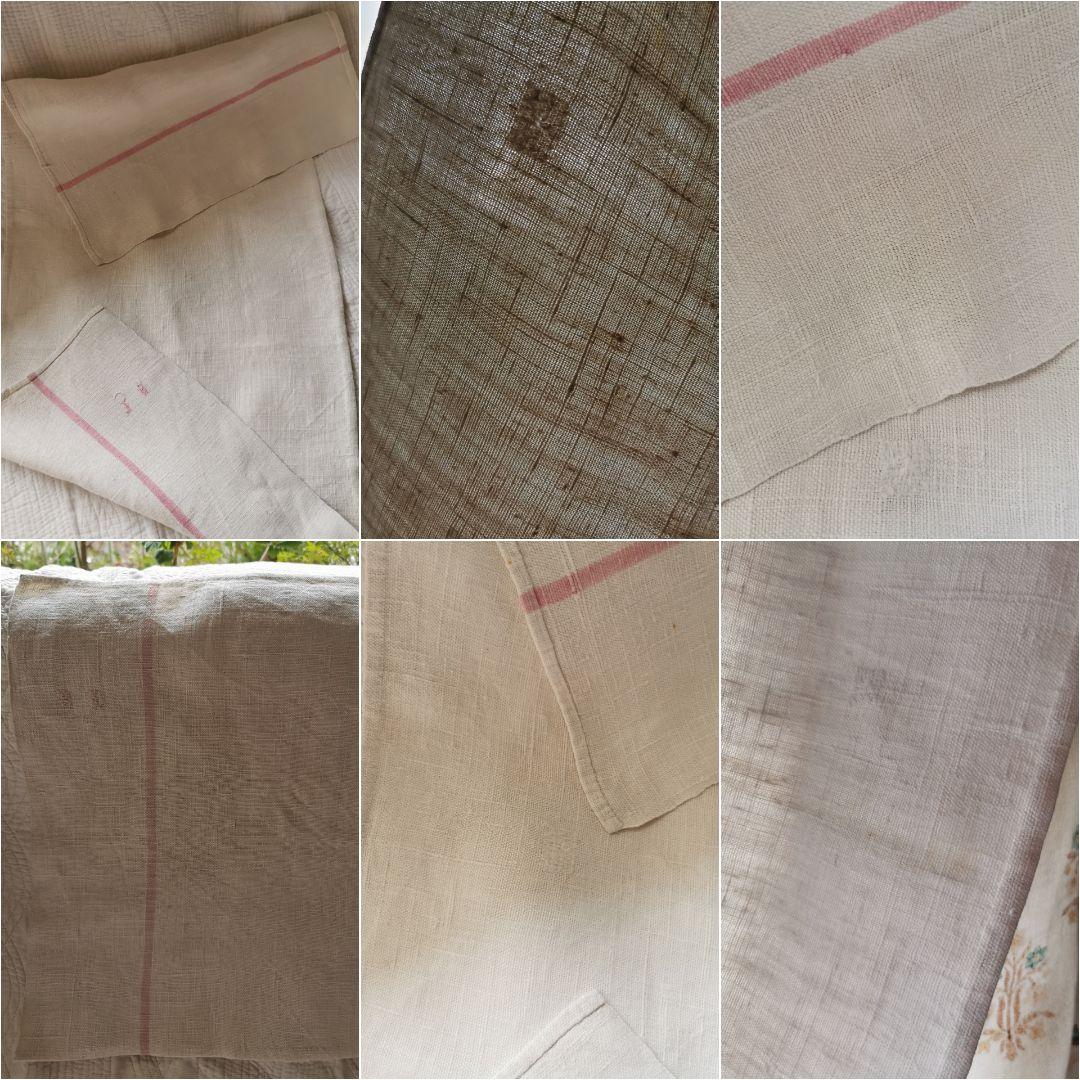 アンティーク フレンチリネンクロス イニシャルBL赤糸刺繍 シャビー