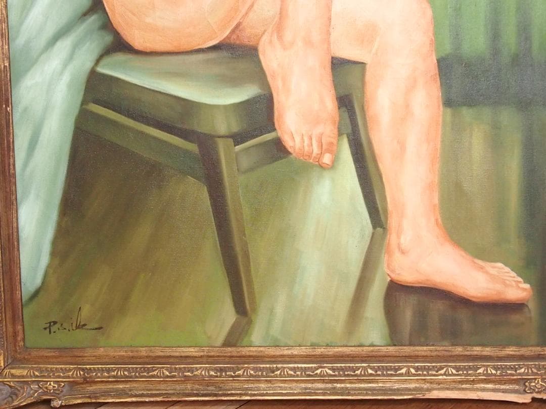 【良品】油彩画/油絵/絵画「裸婦」外国人女性 40号 OIL PAINTING