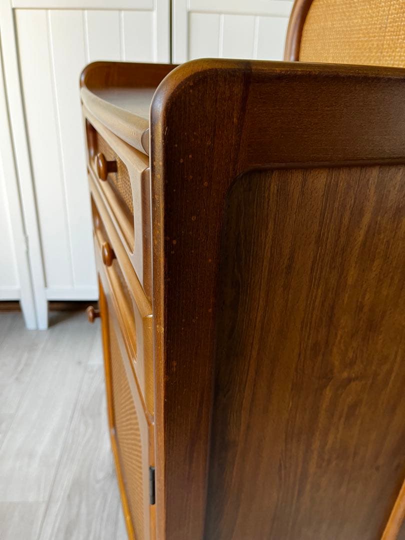 カリモク 電話台 収納 チェスト ラタン風 レトロ ビンテージ