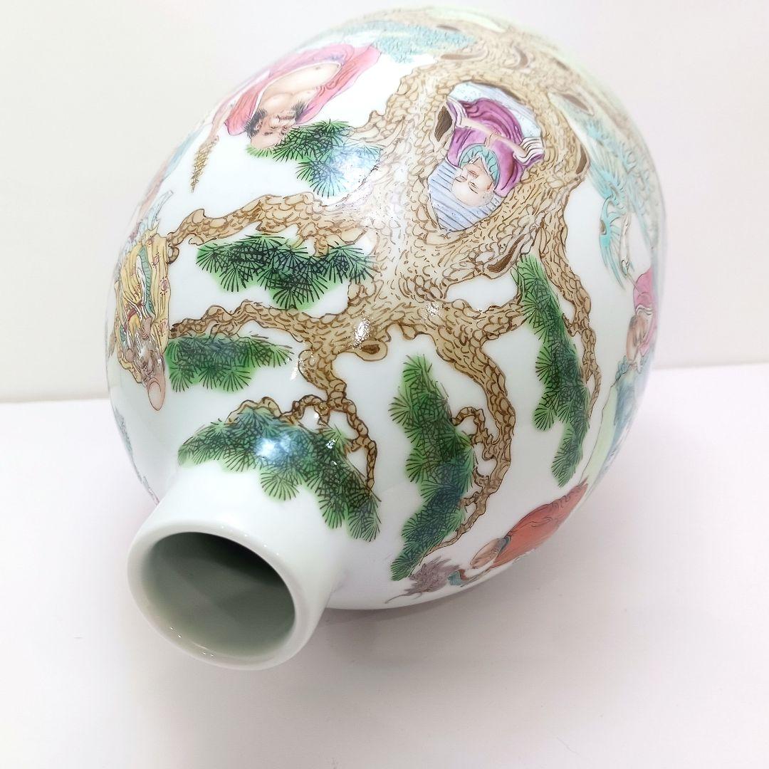 Y2979 中国 清代 雍正年製 粉彩 十六羅漢 壷 木箱付き 美術品