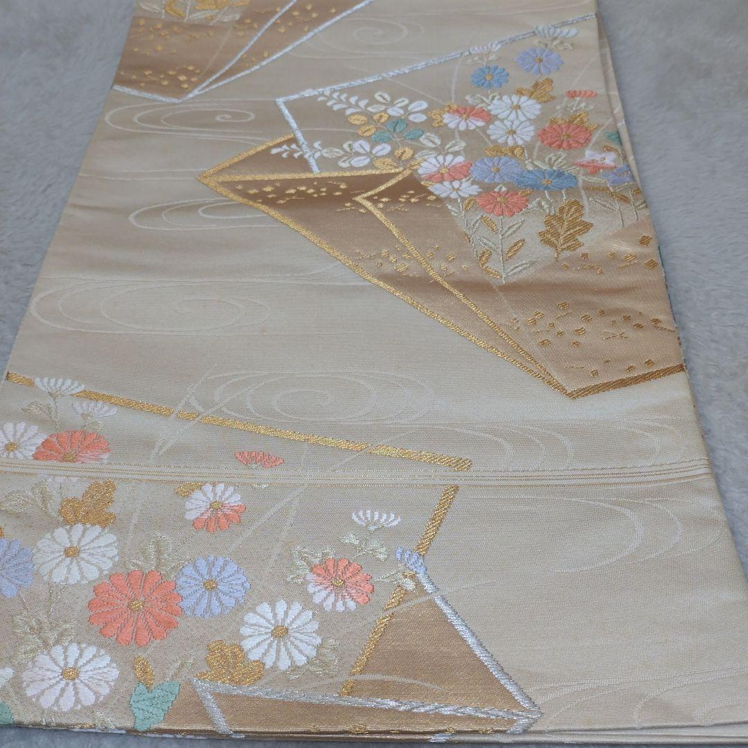 花柄刺繍 ベージュ 袋帯 - メルカリ