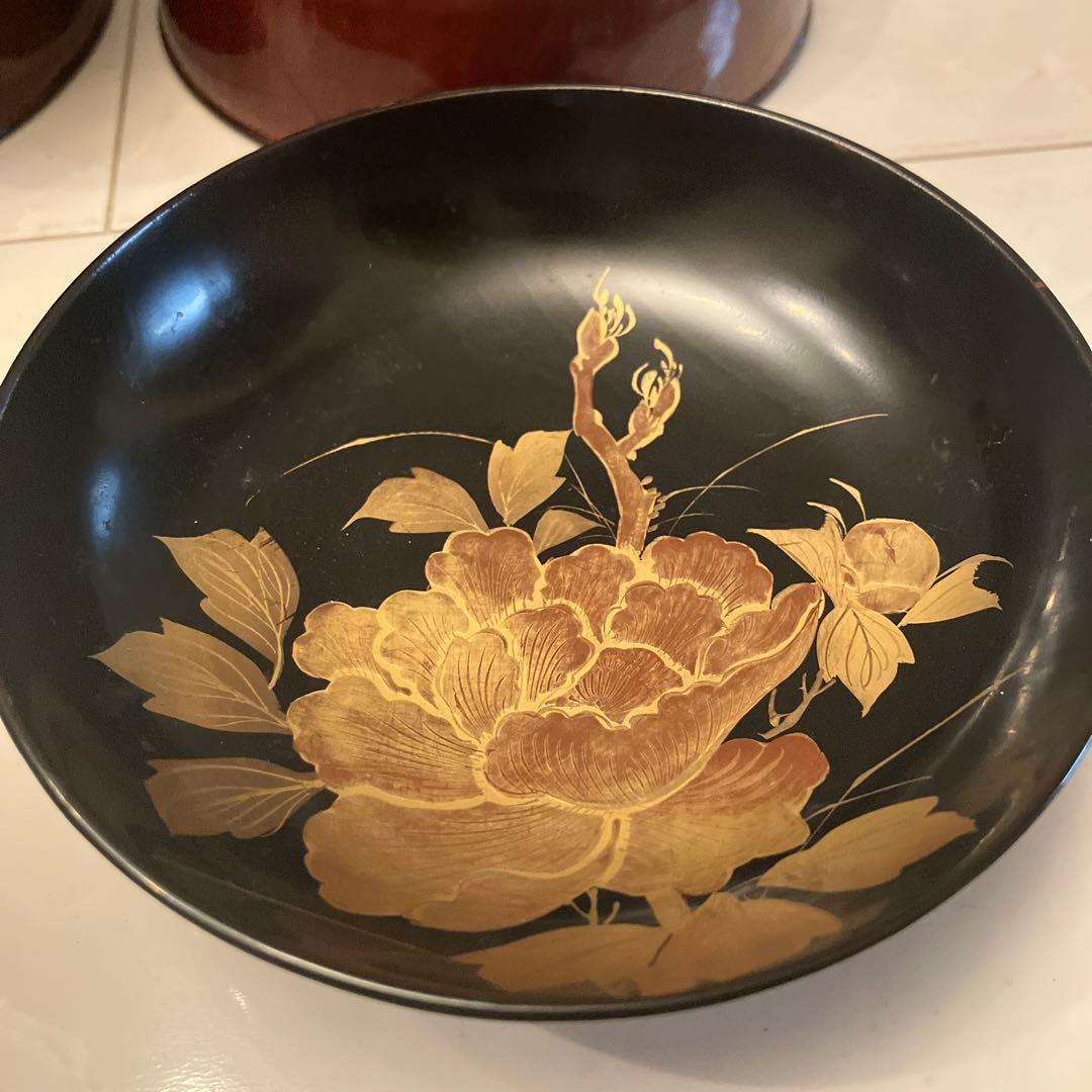 ユリコ様アンティーク明治 金彩の蝶々や牡丹の花が美し過ぎる木製