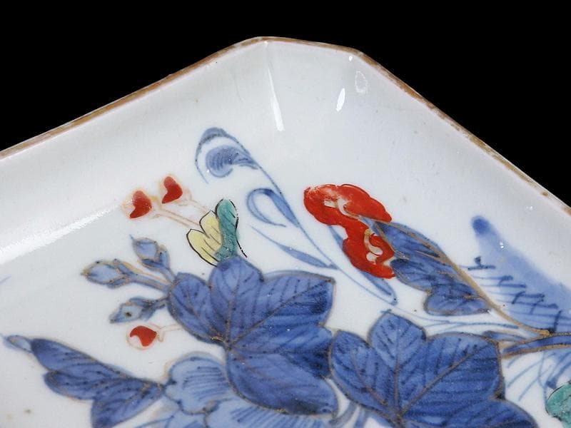 古伊万里染錦牡丹の図角皿5枚131AS-CWz