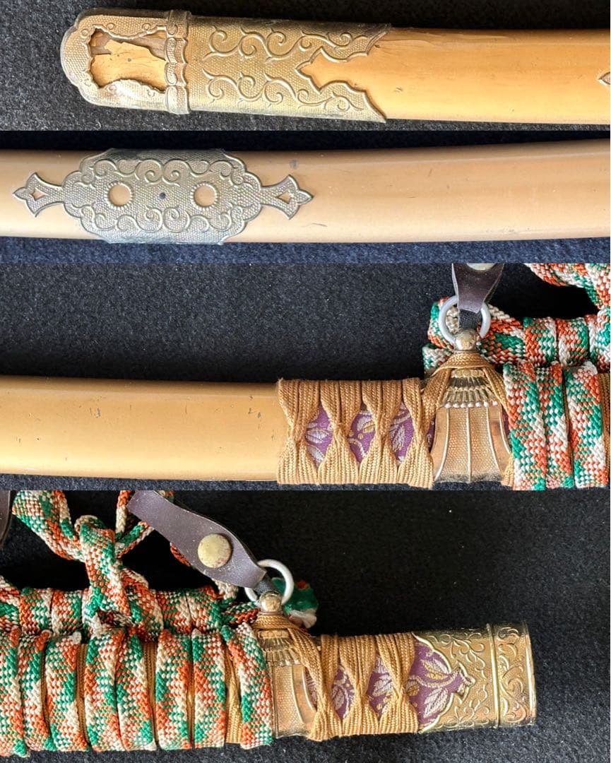 模造刀　太刀　 陣太刀　糸巻太刀　金塗り鞘　全長105cm 25H11