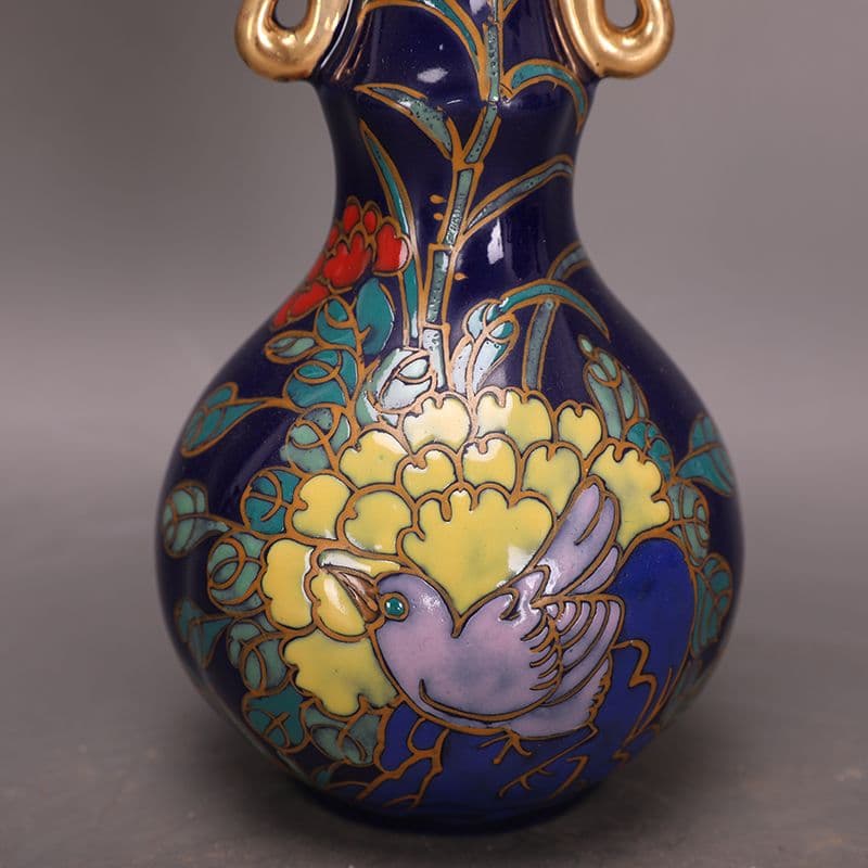 宋汝窯蒔絵景泰藍彩画花鳥如意花瓶 景徳鎮 陶磁器 装飾品 現代工芸品美術品 置物