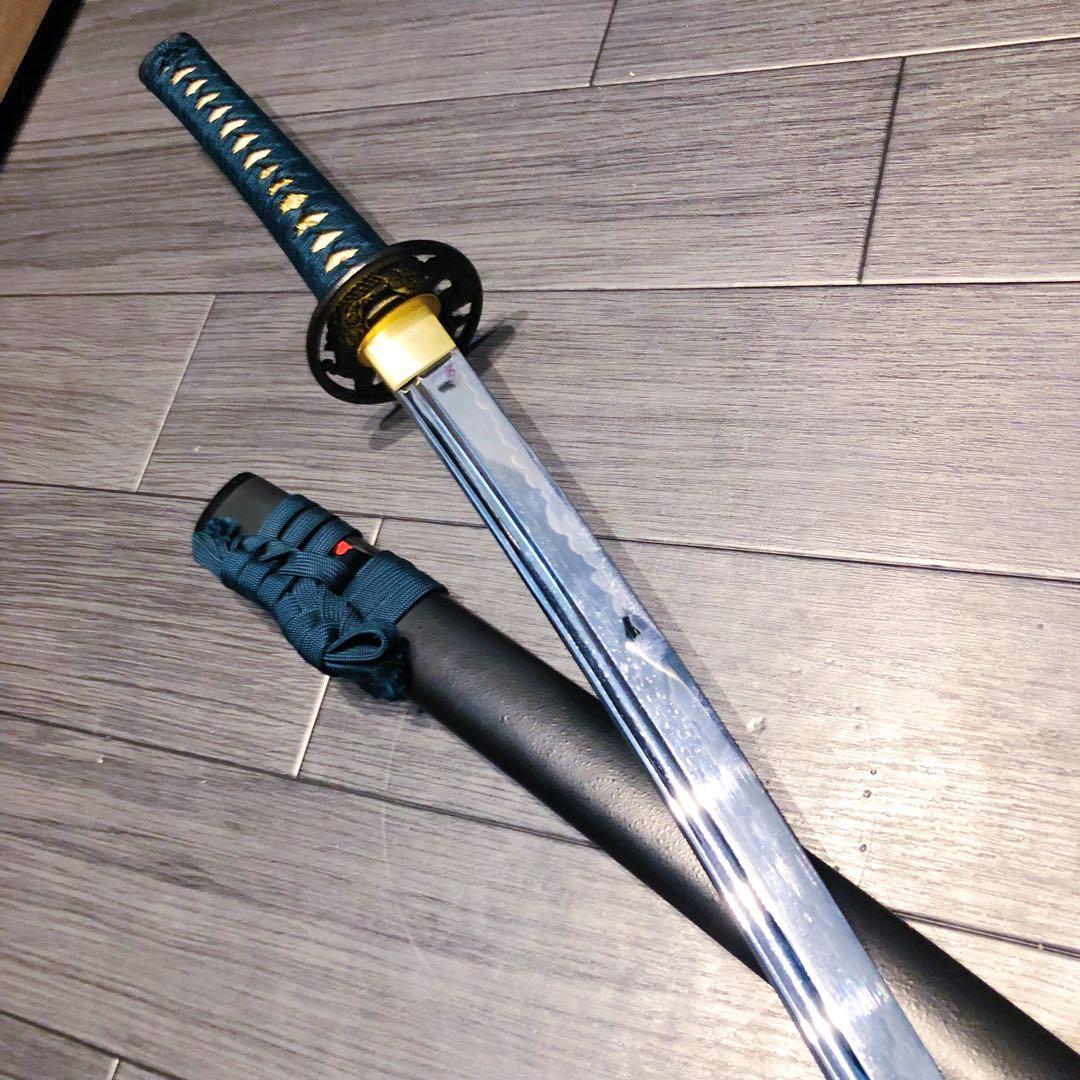 高級模造刀　居合刀　樋入り刀身　緑拵え　太刀　本格模造刀