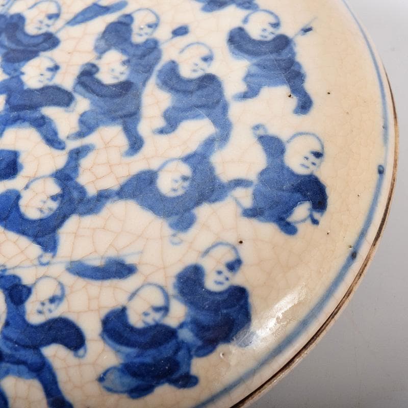 中国 大清康煕年製款 青花 唐子文 香合 時代箱付 G R8252