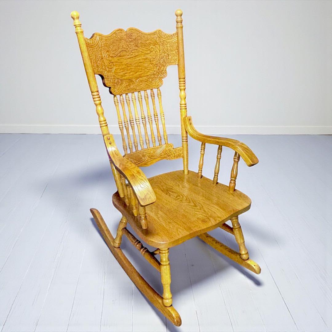 ✨超美品✨ ヴィンテージ 台湾製 ロッキングチェア オーク無垢 彫刻
