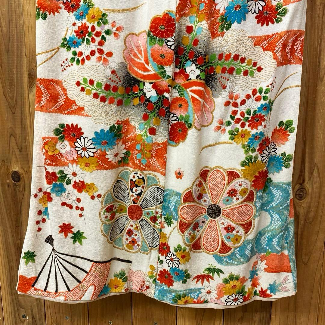 女の子 正絹 着物 七五三 七草 晴れ着 総柄 和柄 レトロ