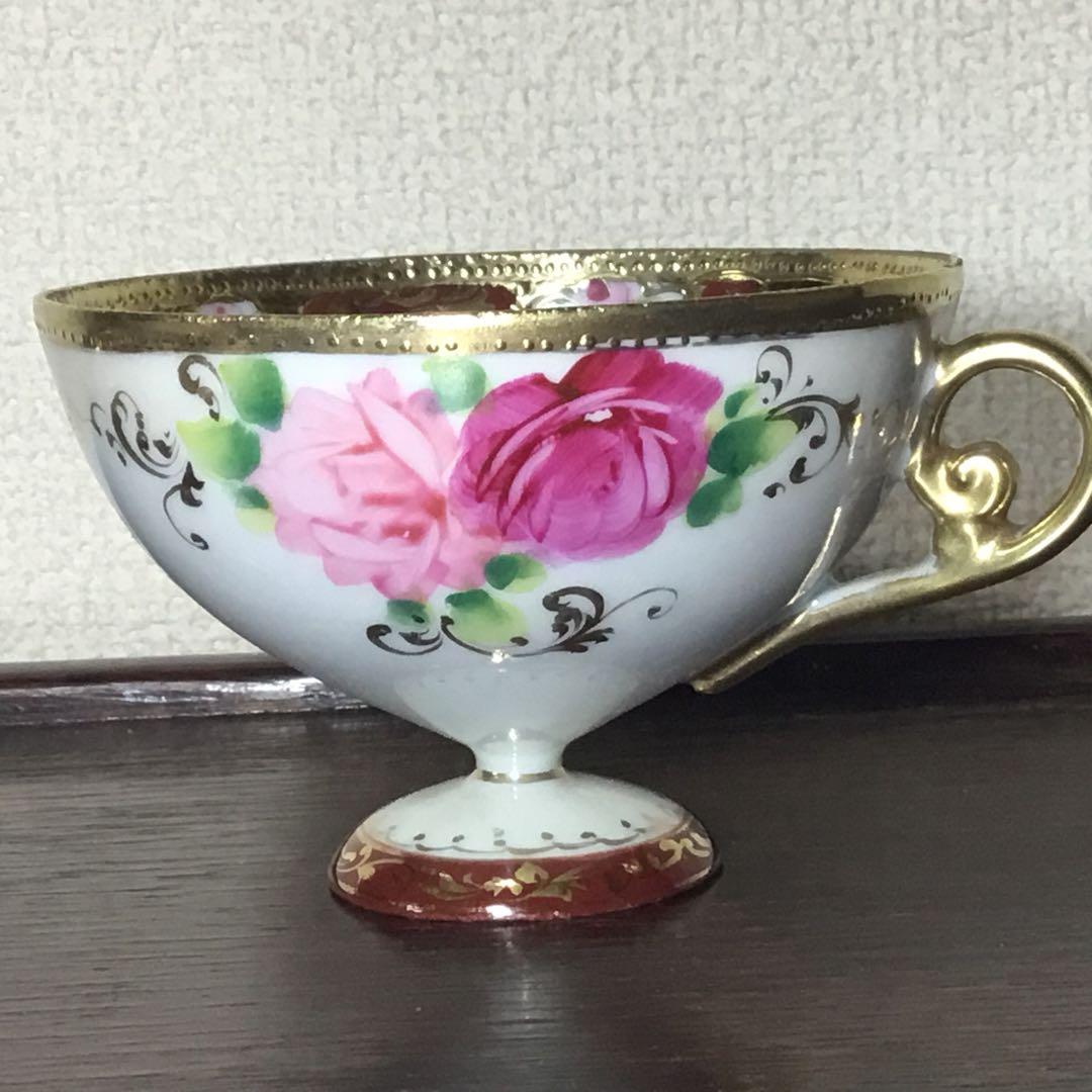 オールド名陶◇ティーカップ ソーサー◇傷あり 金継ぎ用 金彩 薔薇 バラ