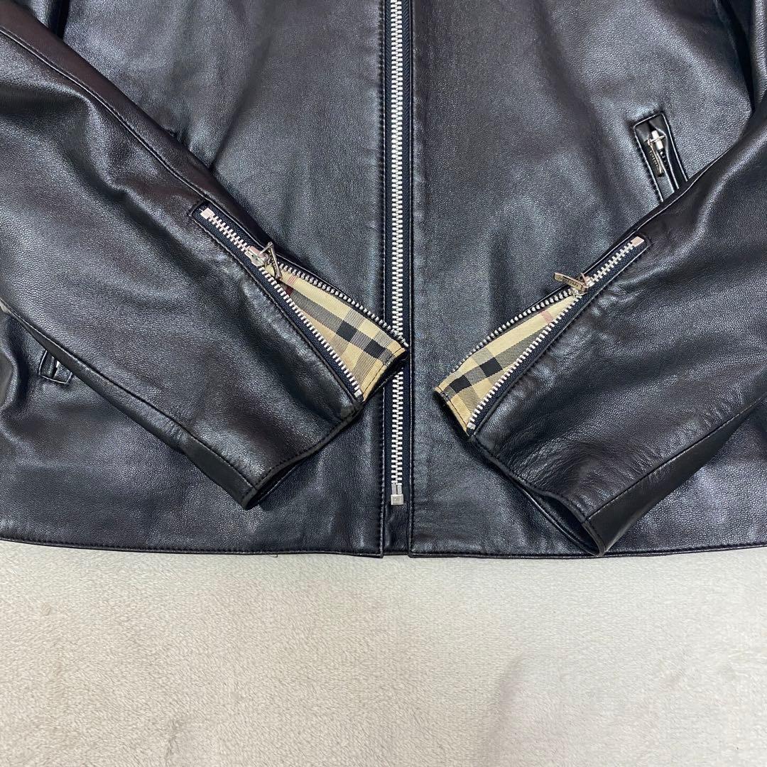 バーバリーブラックレーベル シングルライダース レザー 羊革 黒 ノバ